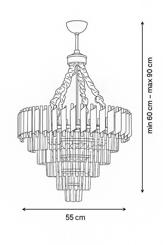 Palmira 55'lik Kristal Taşlı Lüks Avize - (sarı-yaldız)